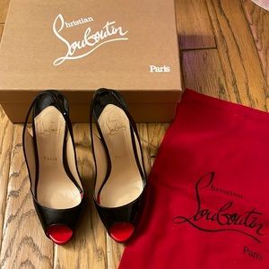 Christian Louboutin FLO SLING 120 PATENT heels 👠 black size 37